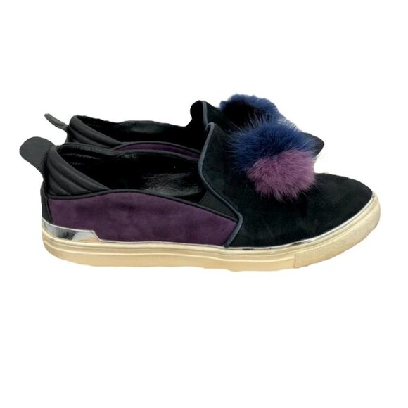 The Wishbone Collection Black and purple suede Pom Pom slip  on sneakers size 9 - Picture 16 of 16
